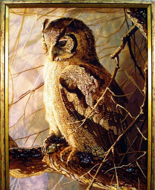 Картина з бурштину " Горда Сова" 30/40 см, фото 1
