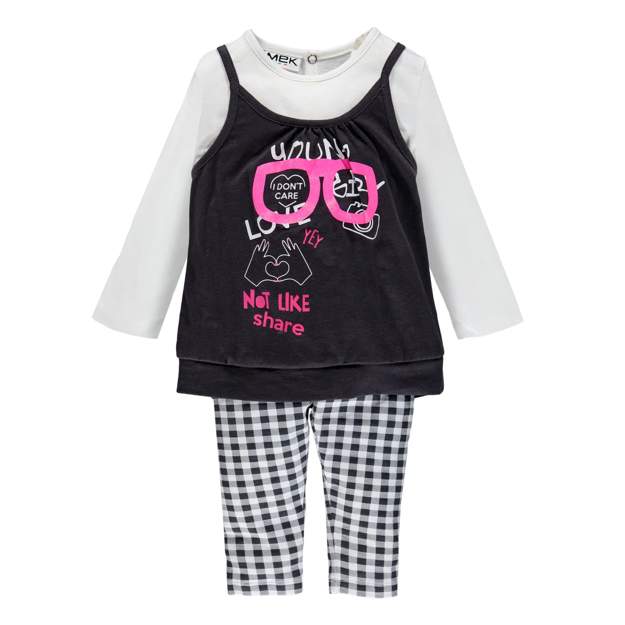 Легкий костюм для дівчинки футболка, легінси Mek 201MEEM009-900 білий з чорним 92-110