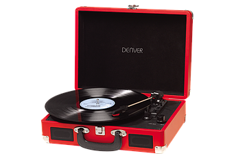Програвач вінілових дисків Denver VPL-120 RED 3-швидкісний зі стереодинаміками, чемодан / портфель