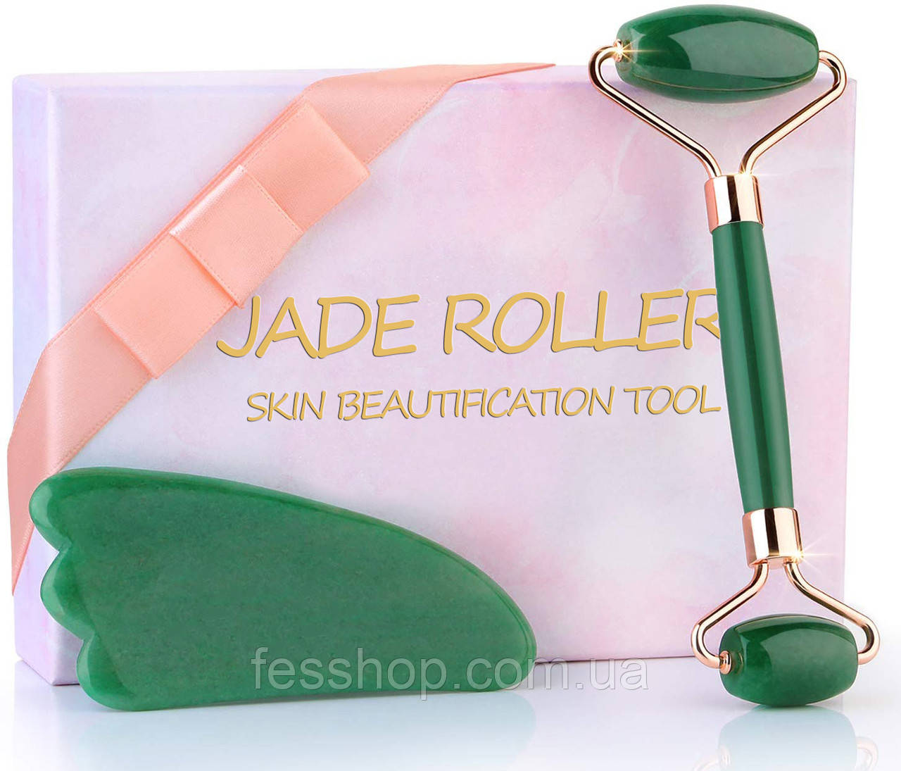 Ролик для особи і скребок гуаша з нефриту JADE ROLLER