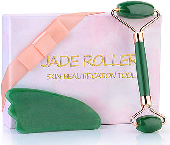 Ролик для особи і скребок гуаша з нефриту JADE ROLLER