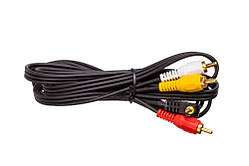 Шнур шт.3,5мм 4C — 3 шт. RCA, діам.-2,6х7,8 мм. 1,8 м. чорний, кутовий