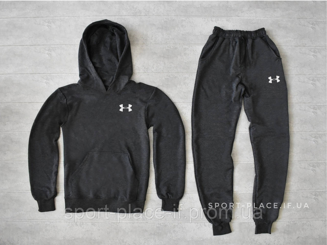 Чоловічий спортивний костюм Under Armour (Андер Армор) темно сірий , толстовка маленьке біле лого худі кенгуру