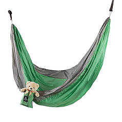 Гамак GreenCamp "CANYON", 310*220 см, парашутний шовк, сірий/зелений, кріплення, до 180кг.