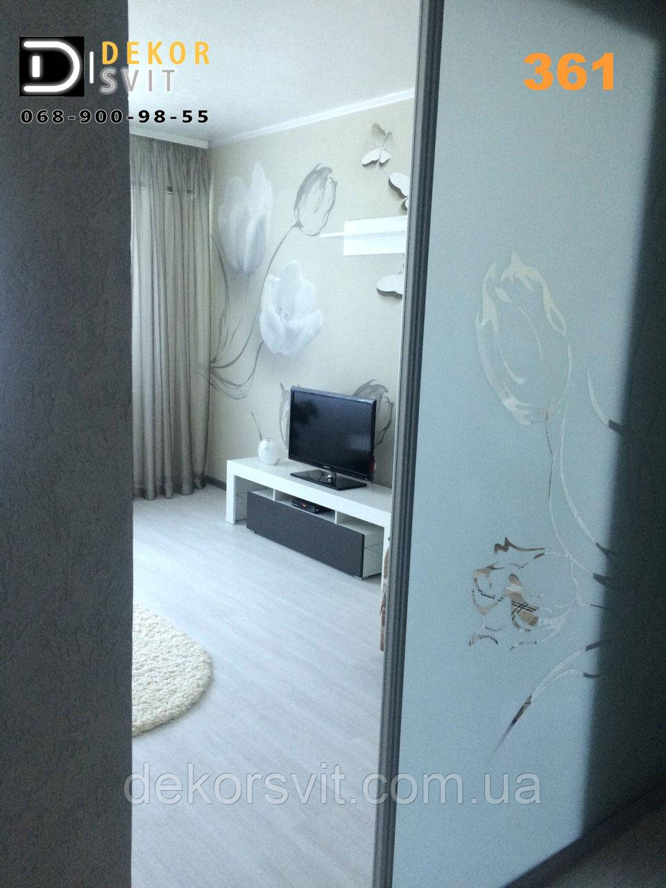 Міжкімнатні розсувні двері — наповнення матове скло з об'ємним малюнком, фото 1