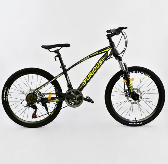 Велосипед Спортивний CORSO FURIOUS JYT 009 — 7008 колеса 24" дюйма DARK рама металева 13", 21 швидкість