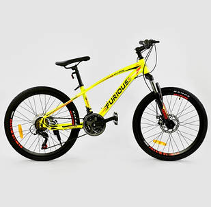 Велосипед Спортивний CORSO FURIOUS JYT 009 — 5567 колеса 24" дюйма YELLOW рама металева 13", 21 швидкість