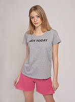 Костюм жіночий домашній для дому та сну двійка (шорти + футболка) 100% бавовна Vivioji Сірий S (12312)