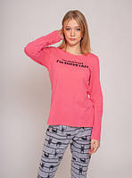 Піжама жіноча вільні штани та джемпер довгий рукав з бавовни Vivioji Рожевий XL (12313)