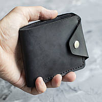 Кожаный кошелек портмоне из натуральной кожи Klapan чорный с фиксацией на кнопке