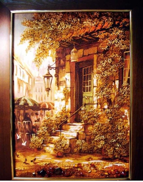 Картина з бурштину "Весняний дворик" 40*60 см, фото 1