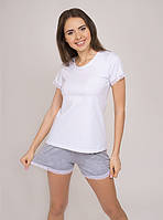 Комплект жіночий бавовняний для дому та сну футболка + шорти з мереживом Vivioji розмір L (12303)