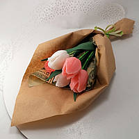 Букет из мыльных цветов и тюльпаны Цветочная композиция из мыла ручной работы Мыльный букет