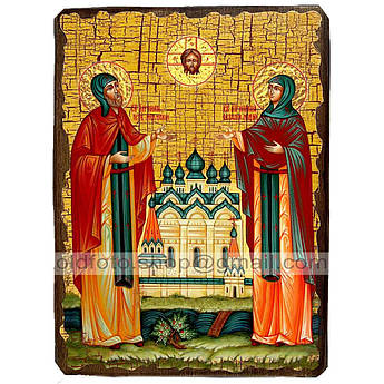 Ікона Святі Петро і Февронія Муромські ,ікона на дереві 130х170 мм