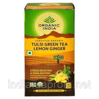 Чай Органік Індія, 25 пак., Тулсі Імбир Лемонграсс, Organic India Tulsi Green Tea Lemon Ginger , Чай Органик - фото 1 - id-p1139541907