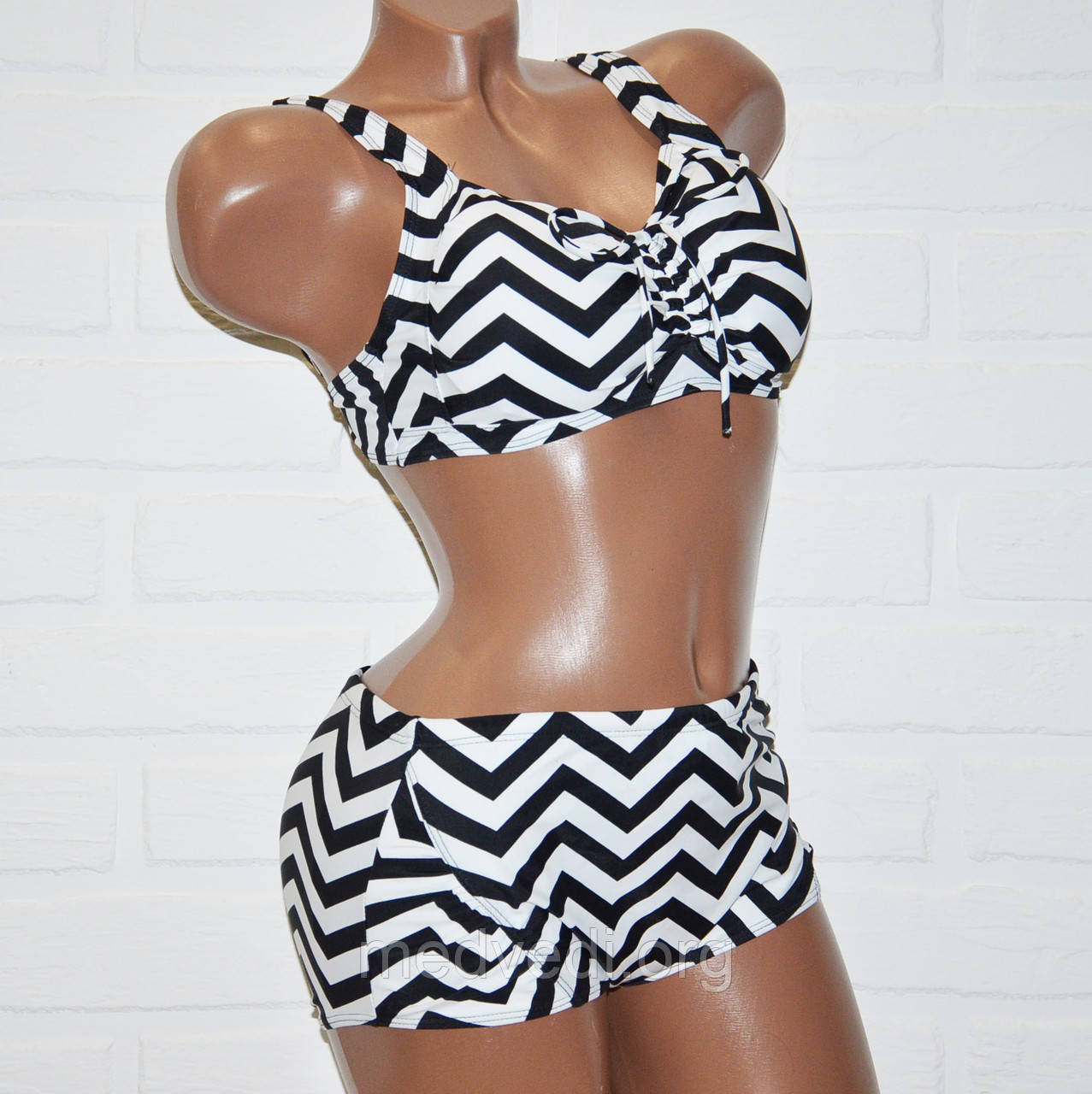 Великий 60 розмір 7XL роздільний яскравий жіночий купальник у смужку, на зав'язках