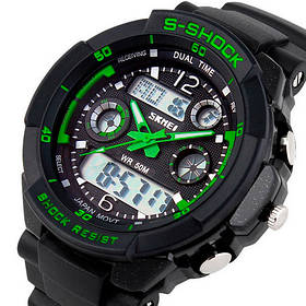 Дитячий спортивний кварцовий годинник Skmei S-Shock Green 0931 з секундоміром і будильником