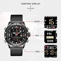 Мужские спортивные тактические часы Naviforce Tesla Black (таймер, будильник, секундомер) Часы для военных