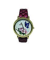 Часы женские кварцевые "Бабочка и цветок" Малиновый
