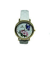 Часы женские кварцевые "Бабочка и цветок 6783" Белый