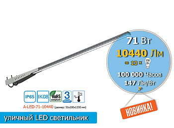 Вуличний консольний LED світильник 71W 10440Lm IP65 (аналог лампи накала 1300W)