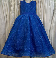 Блискуча синя ошатна дитяча сукня-маєчка з корсом на 5-6 років
