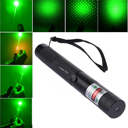 Вказка LASER 303 GREEN, Лазерна указка з насадками, Зелений промінь, фото 2