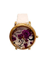 Часы женские кварцевые "Фиолетовый цветок" Белый опт