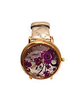 Часы женские кварцевые "Фиолетовый цветок" Серый опт
