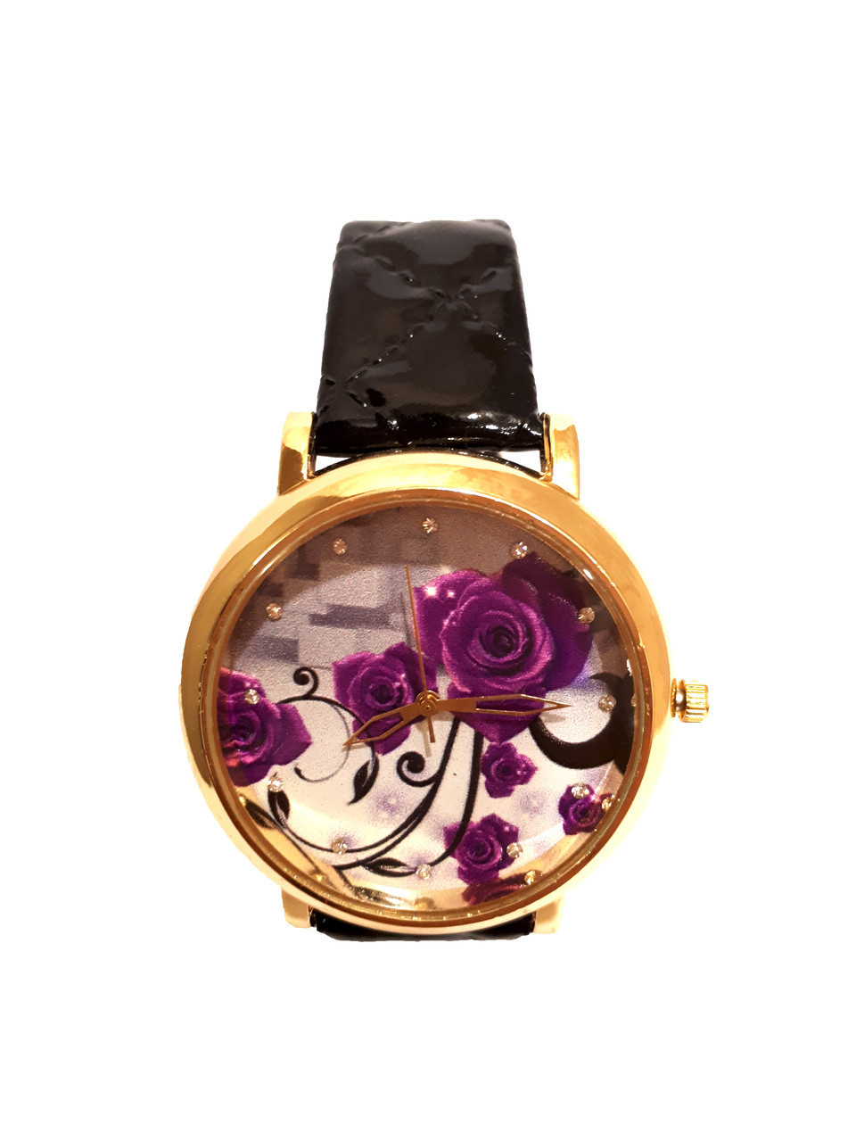 Годинник жіночий кварцовий "Фіолетова квітка" Чорний опт, фото 1