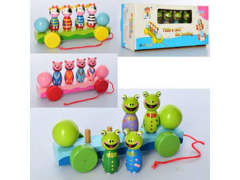 Дерев'яна іграшка каталка на шнурку Тварини MD2306 G-Rich