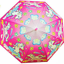 Парасолька дитяча №13709 "Єдиноріг" рожевий зі свистком 50см (тростина)
