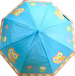 Парасолька дитяча №13714 "Сова" бірюз, троянд, фіолет. зі свистком 50см (тростина)