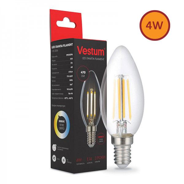 Філаментна лампа LED Vestum С35 Е14 4 Вт 220 V 3000 К