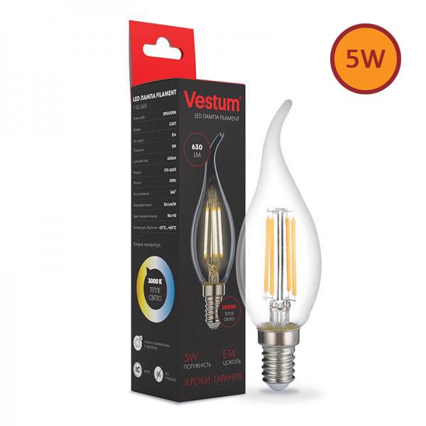 Філаментна лампа LED Vestum С35Т Е14 5 Вт 220 V 3000 К