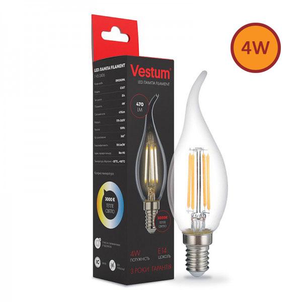 Філаментна лампа LED Vestum С35Т Е14 4 Вт 220 V 3000 К