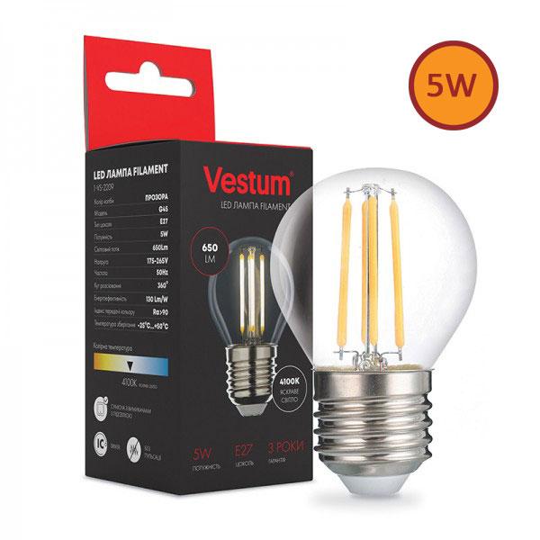 Філаментна лампа LED Vestum G45 Е27 5 Вт 220 V 4100 К