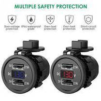 Адаптер USB здвоєний з Вольтметром для автомобіля 12-24V, фото 3