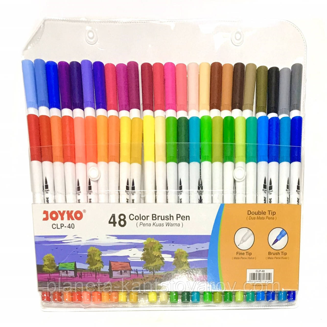 Фломастеры двухсторонние JOYCO 48 цветов с мягкой кистью + LINER CLP-40