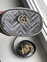 Сумка на пояс в стилі Gucci оксамит dark grey