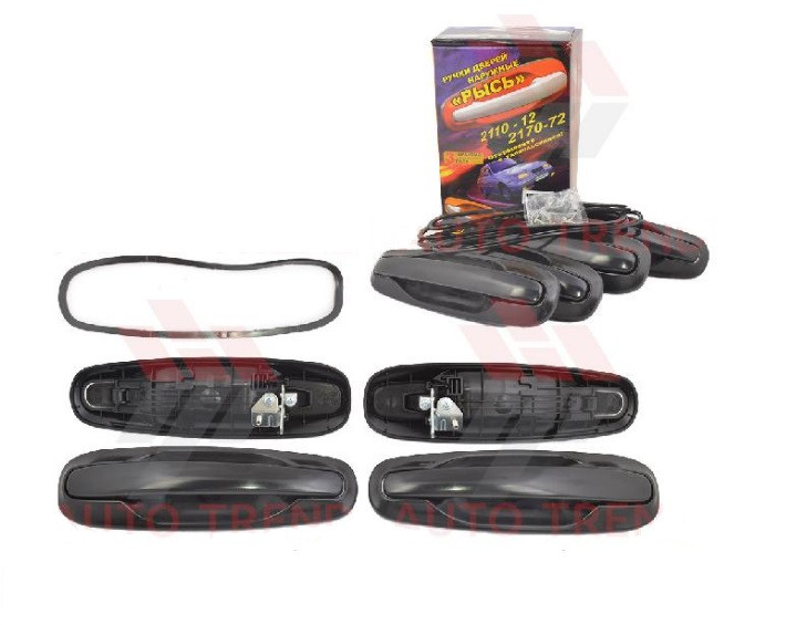 Ручка двері ВАЗ 2110-2112, 2170-2172 зовнішня ЄВРО чорний металік (комплект 4шт) (пр-во Рись, р. Тольятті), фото 1