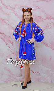 Дитяче плаття вишите, синє плаття бохо етностиль, вишиванка дитяча