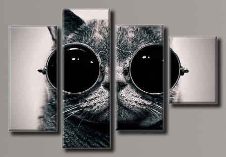 Картина модульна HolstArt Кіт в окулярах 69,5x103,5 см 4 модулі арт.HAF-133, фото 2