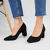 Жіночі туфлі човники Lino Marano широкий середній каблук еко-замша чорні