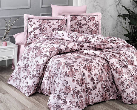 Комплект постільної білизни First Choice Satin Cotton Deluxe сатин євро арт.Agora Pudra, фото 2