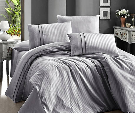 Комплект постільної білизни First Choice Satin Cotton Deluxe сатин євро арт.Stripe Style Gri, фото 2