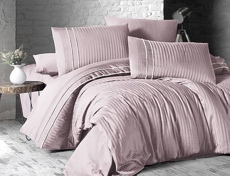 Комплект постільної білизни First Choice Satin Cotton Deluxe Євро сатин арт.Stripe Style Pudra, фото 2
