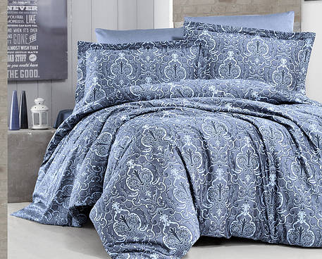 Комплект постільної білизни First Choice Satin Cotton Євро сатин арт.Delmor Indigo, фото 2