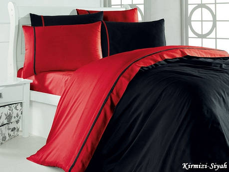 Комплект постільної білизни First Choice Satin Cotton Євро сатин арт.Kirmizi Siyah, фото 2