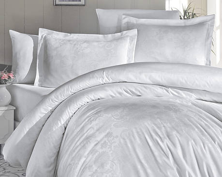 Комплект постільної білизни First Choice Satin Jacquard Cotton Євро сатин-жакард арт.Herra Beyaz, фото 2